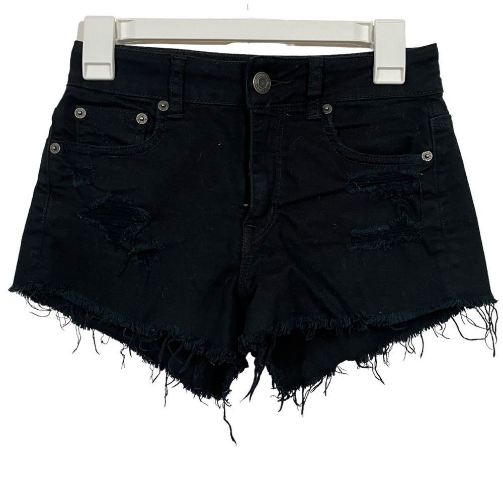American Eagle Black High Waisted Festival Jean Shorts